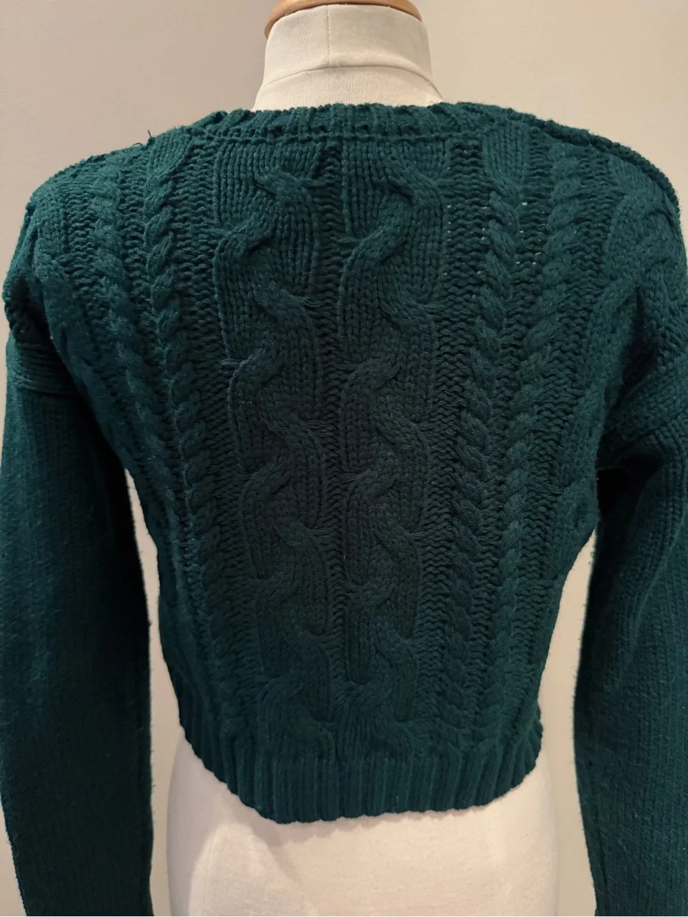 Lucca Couture Dark Teal Cable Knit Cropped Crew Sweater - Picture 7 of 7